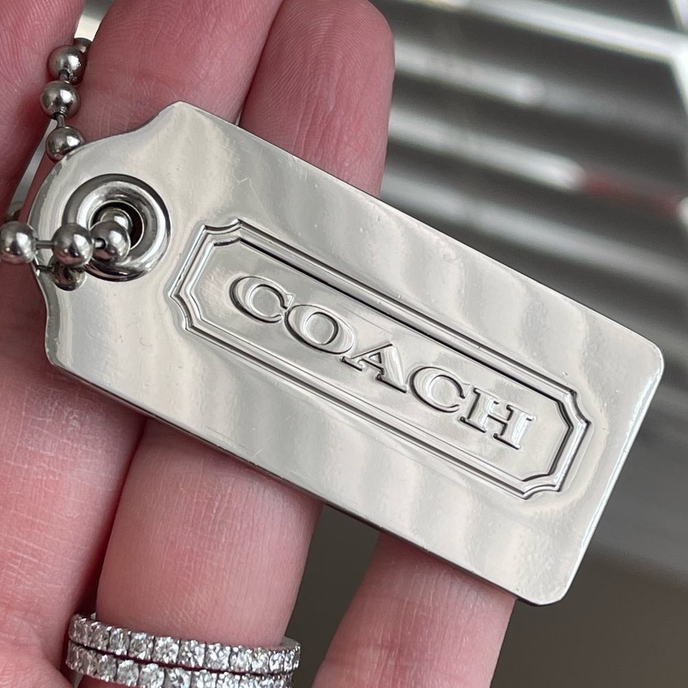COACH Vintage 90s SILVER NICKEL METAL KEY FOB BAG CHARM KEYCHAIN Large 2.25”